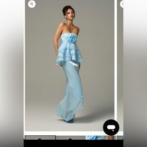 Strapless Light Blue Maxi Dress Set with Floral Accent